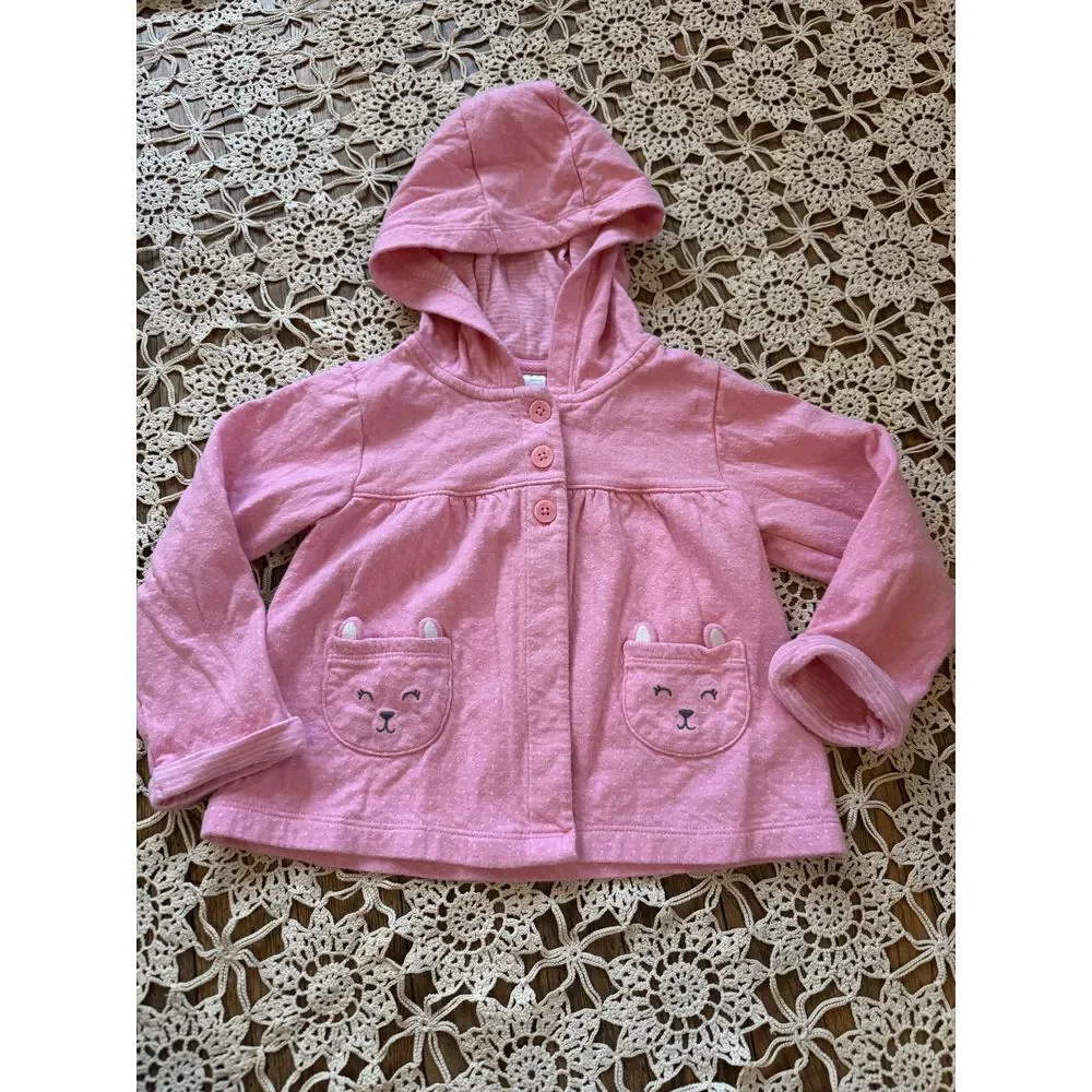 Carter's Pink‎ Baby Hooded Jacket with Cute Kitty Face Design 24M
